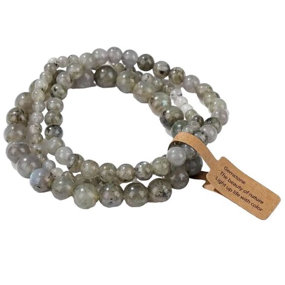 Set Of 3 Natural Labradorite Stretch Bracelets 4mm 6mm 8mm NWT - Picture 1 of 2